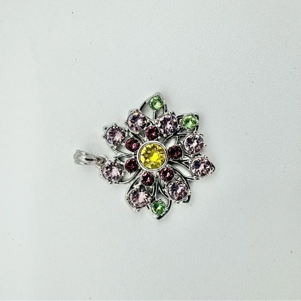 Silver May Birthstone Gem Cluster Flower Necklace Pendant